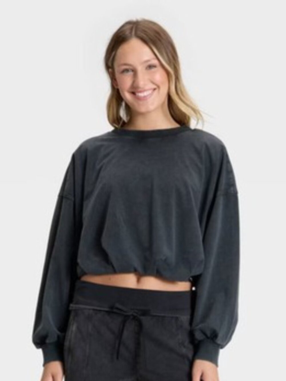 JoyLab Bubble Hem Pullover Crewneck Sweatshirt - Size XS